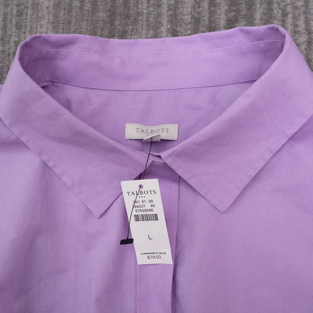 Talbots Button Up Shirt Women L Purple NWT Long Sleeve Cotton Pocket - Picture 8 of 9
